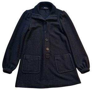 Theory Wool Blend Button-Up Coat Preppy Goth School Girl Size 0 Black